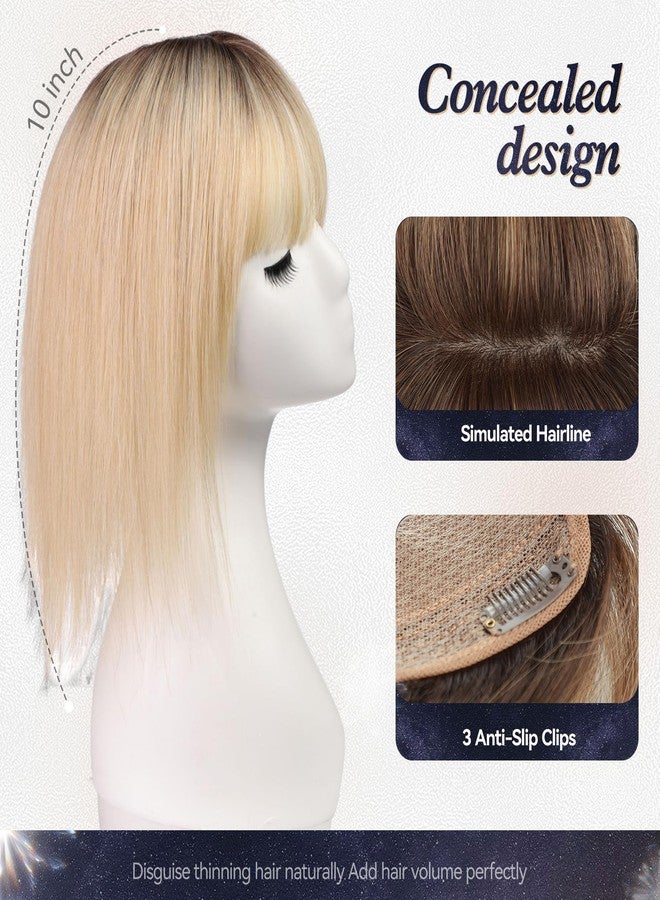 starluck Hair Toppers for Women Real Human Hair with Bangs 4.5"*5.5"Large Base 10 Inch 100% Real Human HairToppers for Women with ThinningHair Cover Gray Roots(ombre Light Blonde) - Image 3